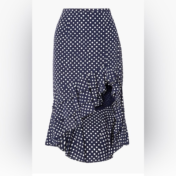 MICHAEL KORS COLLECTION - Asymmetric Ruffled Polka-dot Silk-crepe skirt - sz 10